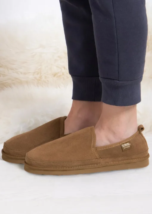 Totes Isotoner Tan Real Suede Full Back Slipper