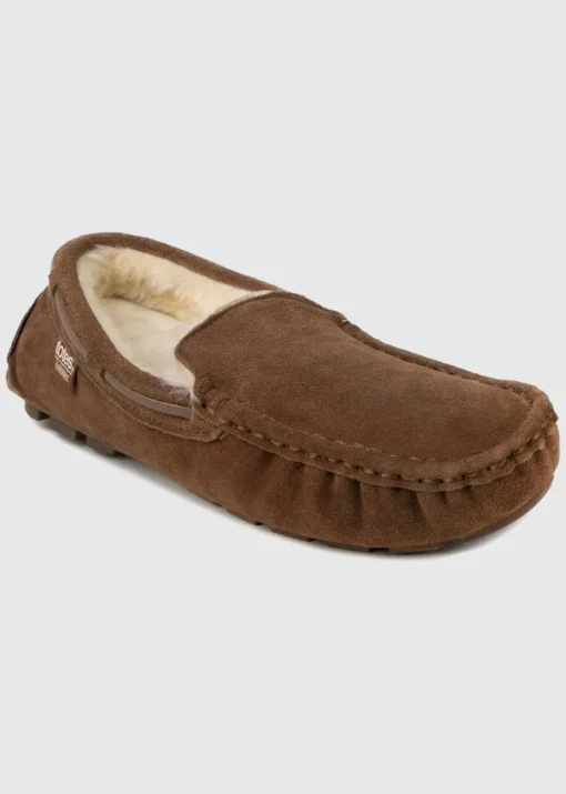 Totes Isotoner Tan Real Suede With Closed Stitch Moccasin Slipper