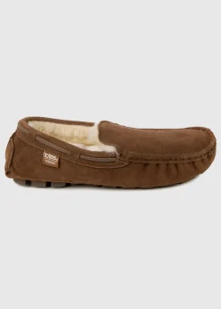 Totes Isotoner Tan Real Suede With Closed Stitch Moccasin Slipper