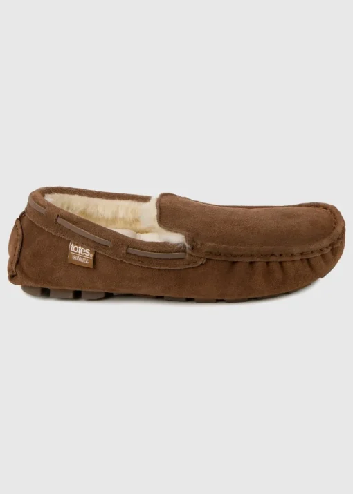 Totes Isotoner Tan Real Suede With Closed Stitch Moccasin Slipper