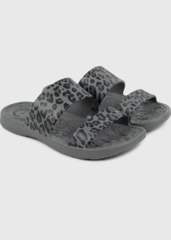 Totes Solbounce Grey Leopard Double Strap Slide