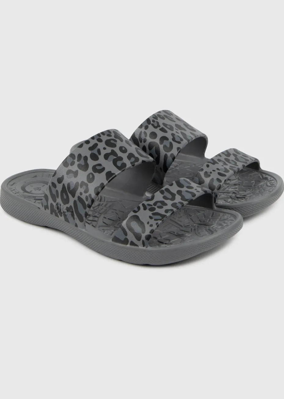 Totes Solbounce Grey Leopard Double Strap Slide