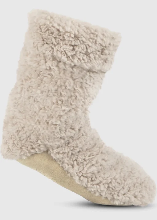 Totes Toasties Cream Ladies Faux Fur Bootie Slipper Socks