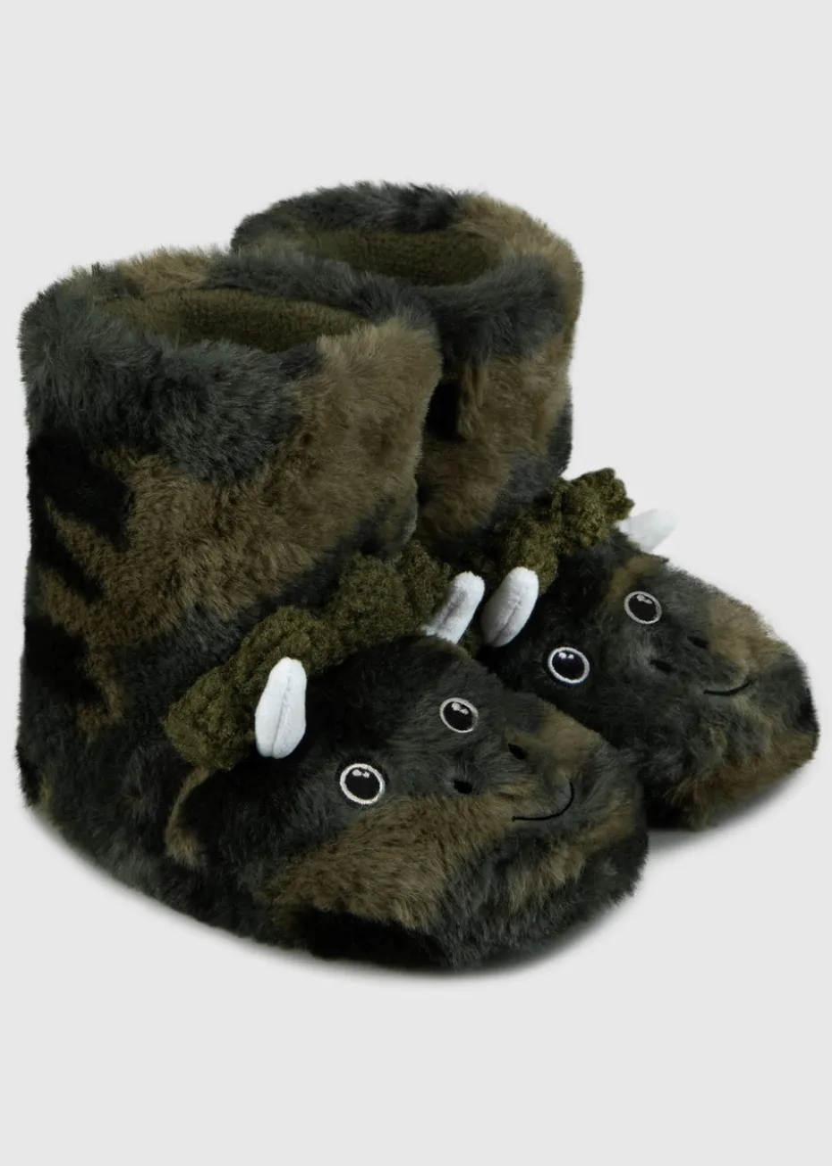 Totes Toasties Green Kids Dino Boot Slippers