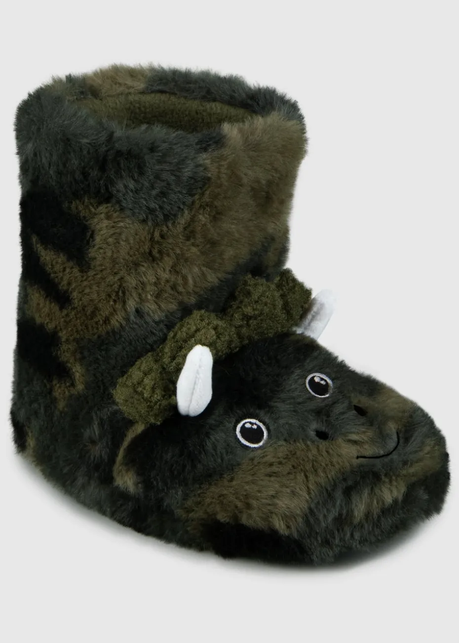 Totes Toasties Green Kids Dino Boot Slippers