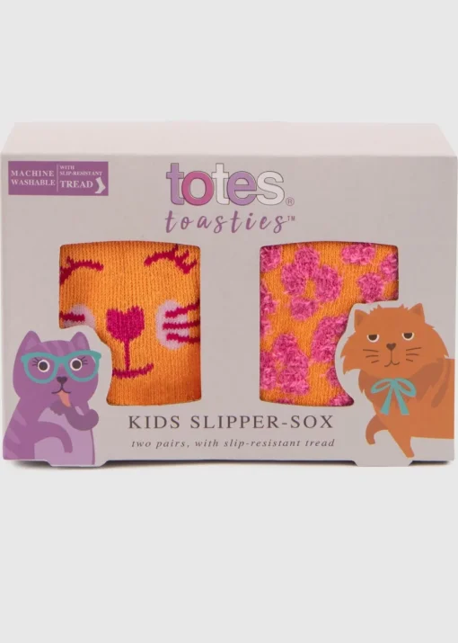Totes Toasties Orange Kids Original Novelty Slipper Socks (Twin Pack)