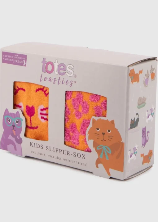 Totes Toasties Orange Kids Original Novelty Slipper Socks (Twin Pack)