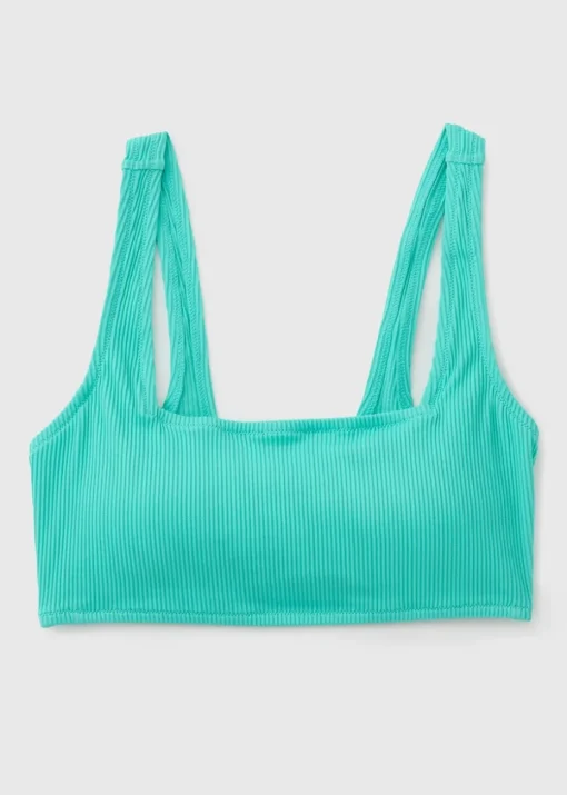 Turquoise Textured Crop Bikini Top