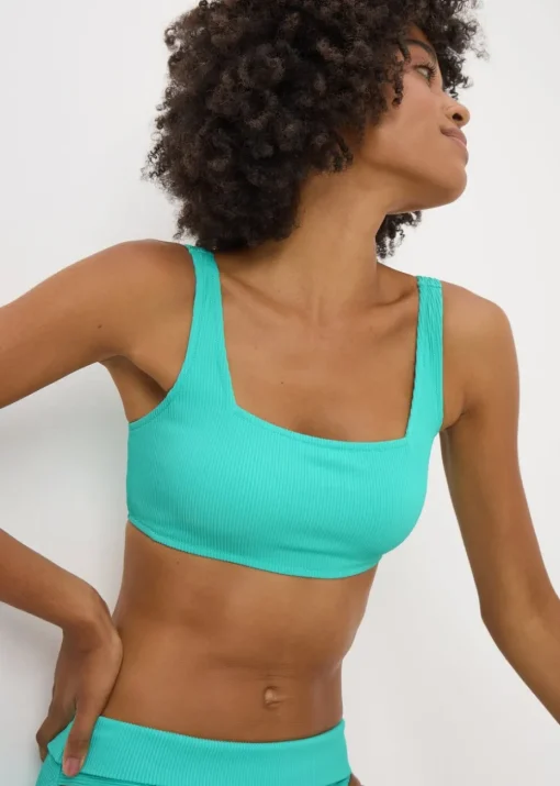 Turquoise Textured Crop Bikini Top