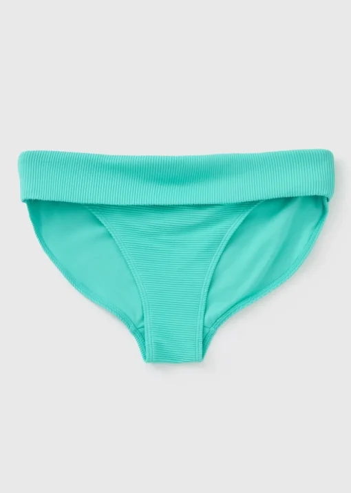 Turquoise Textured Rib Foldover Bikini Bottoms
