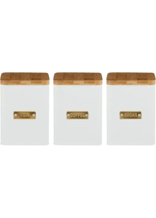 Typhoon Otto Square White Set of 3 Tea, Coffee, Sugar Storage Jars