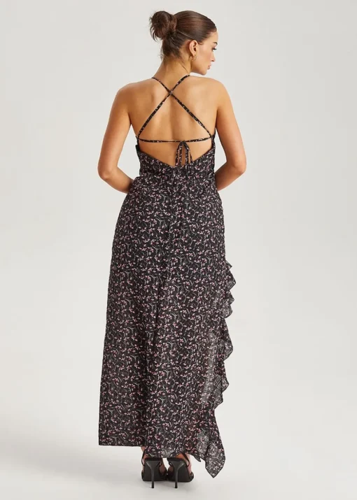 Urban Bliss Black Chiffon Ruffle Strappy Maxi Dress