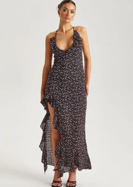 Urban Bliss Black Chiffon Ruffle Strappy Maxi Dress