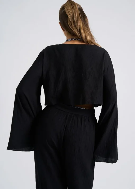 Urban Bliss Black Crinkle Cotton Oversized Beach Shirt