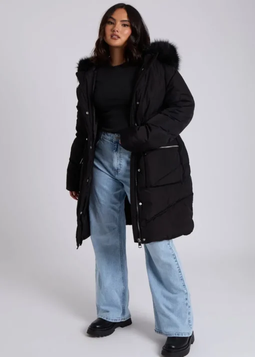 Urban Bliss Black Faux Fur Padded Parka