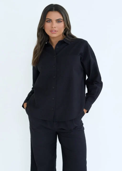 Urban Bliss Black Linen Blend Oversized Shirt