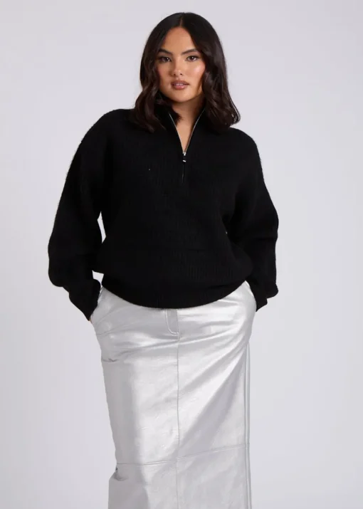 Urban Bliss Black Ribbed Half Zip Jumper