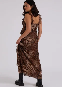 Urban Bliss Brown Leopard Ruffle Maxi Dress