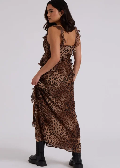 Urban Bliss Brown Leopard Ruffle Maxi Dress