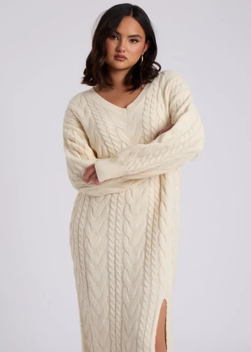 Urban Bliss Cream Cable V Neck Midaxi Dress