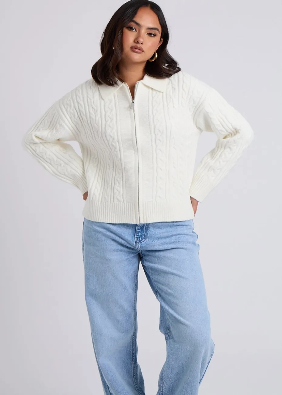 Urban Bliss Cream Cable Zip Up Cardigan