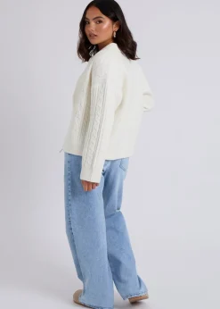 Urban Bliss Cream Cable Zip Up Cardigan