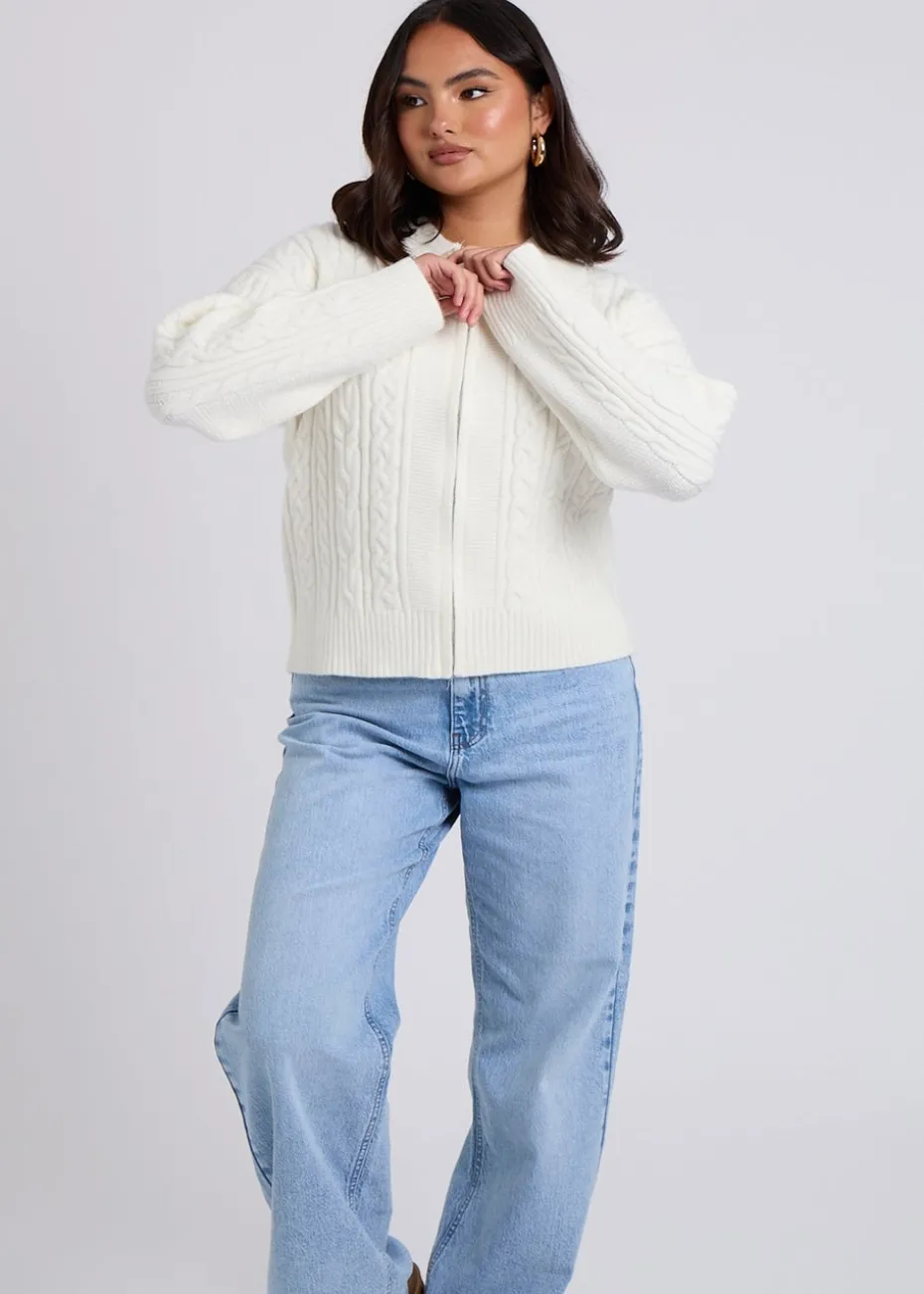 Urban Bliss Cream Cable Zip Up Cardigan