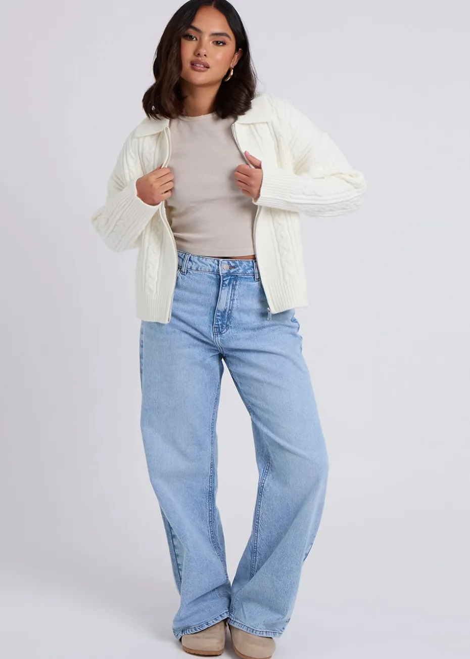 Urban Bliss Cream Cable Zip Up Cardigan