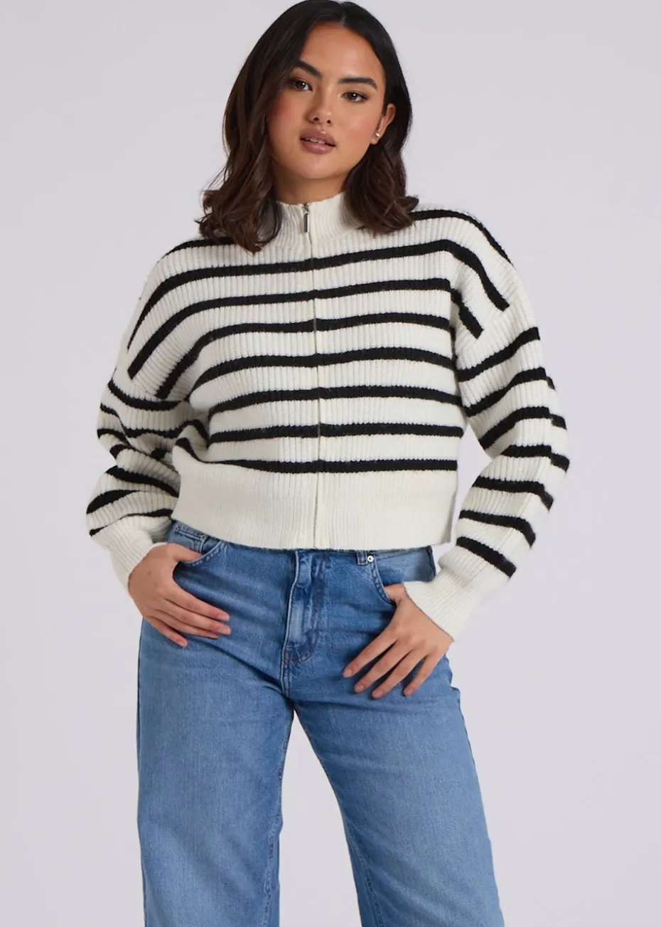 Urban Bliss Cream Stripe Zip Through Cardigan