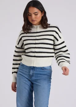 Urban Bliss Cream Stripe Zip Through Cardigan