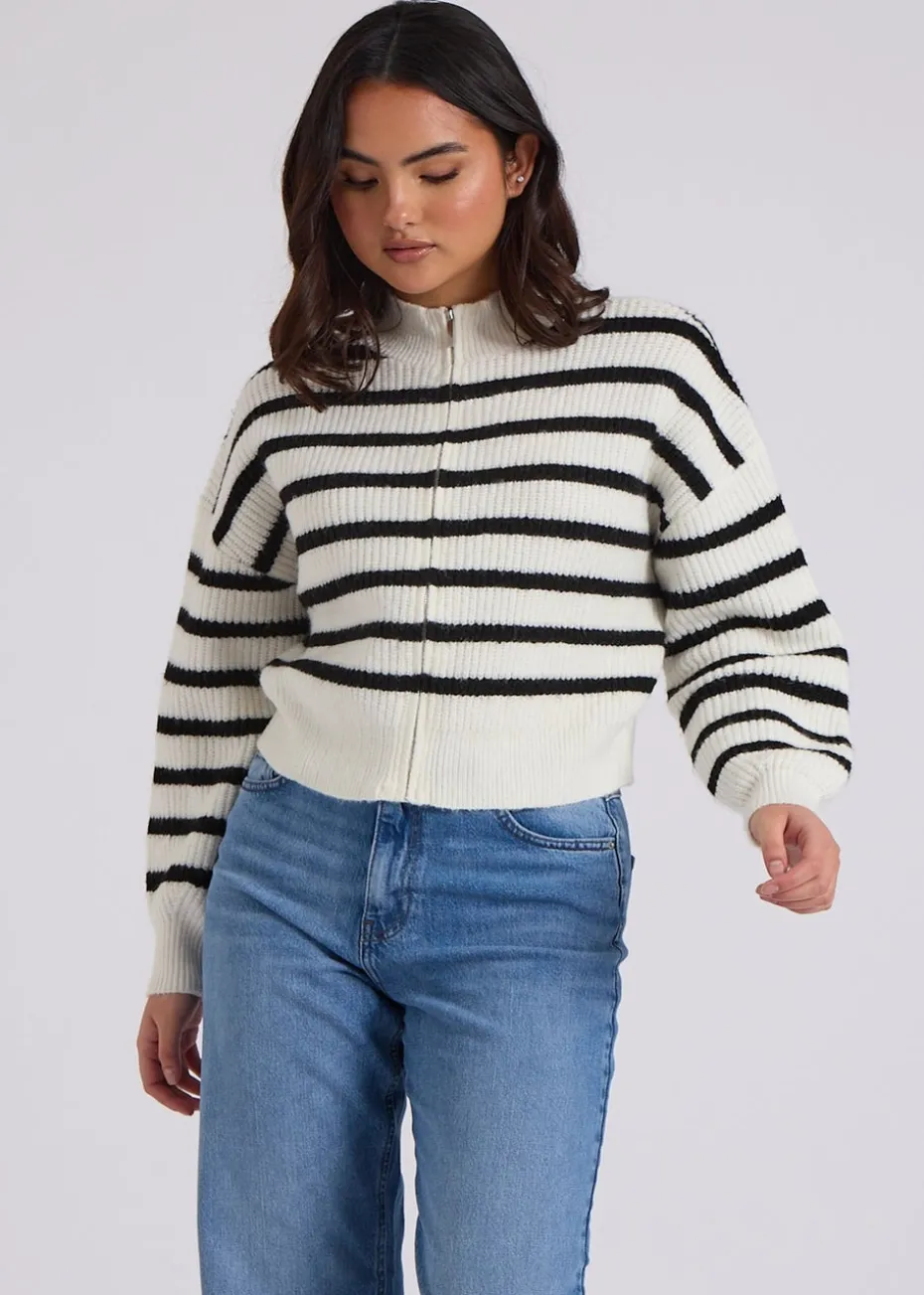 Urban Bliss Cream Stripe Zip Through Cardigan