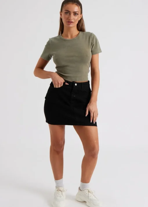 Urban Bliss Khaki Washed Ribbed Tee