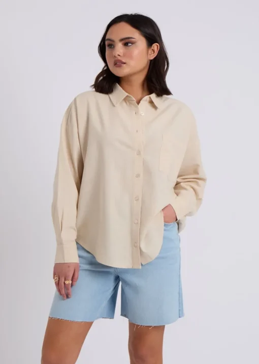 Urban Bliss Stone Linen Blend Oversized Shirt