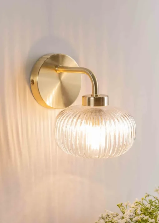 ValueLights Amaia Brushed Gold Wall Light with Clear Globe Shade