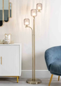 ValueLights Amelie Gold Floor Lamp with Grey Rectangular Shade