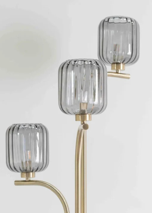 ValueLights Amelie Gold Floor Lamp with Grey Rectangular Shade