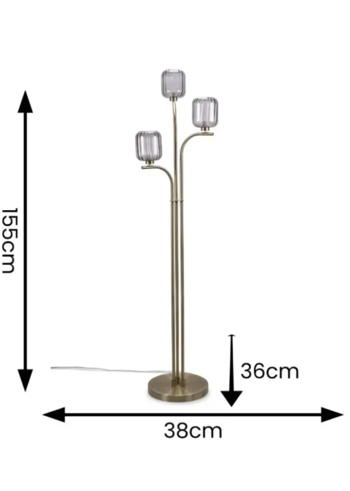 ValueLights Amelie Gold Floor Lamp with Grey Rectangular Shade