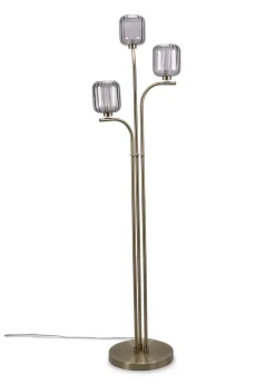 ValueLights Amelie Gold Floor Lamp with Grey Rectangular Shade