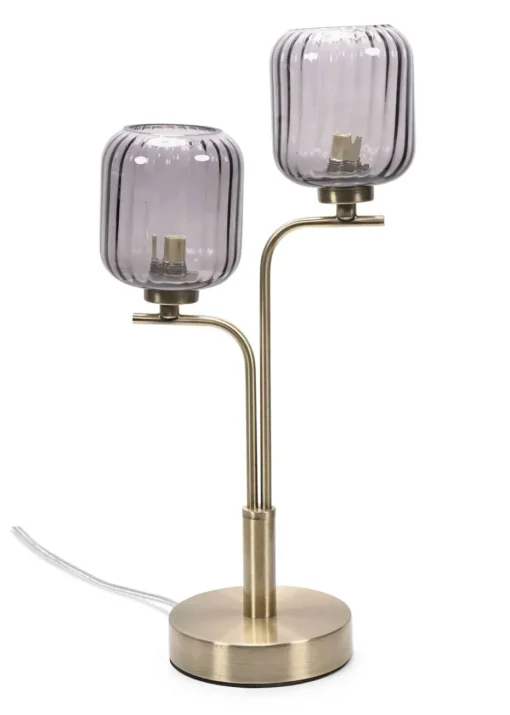 ValueLights Amelie Gold Table Lamp with Grey Rectangular Shade