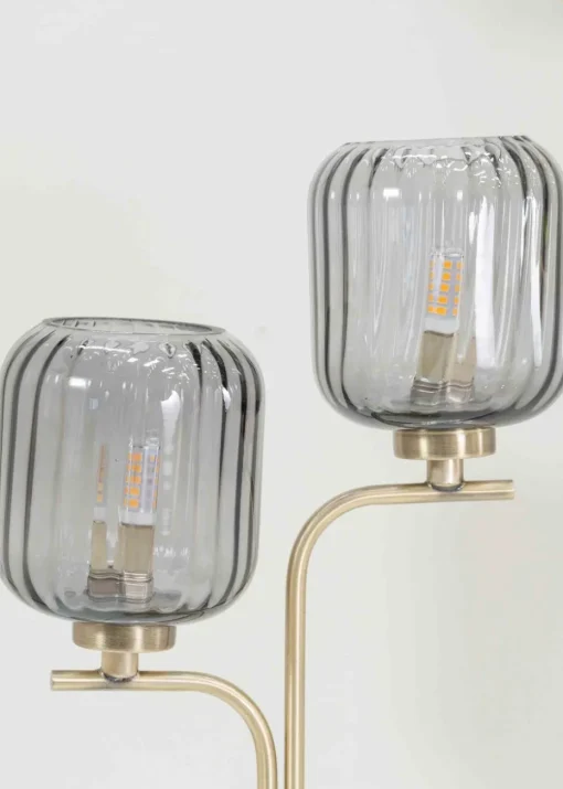 ValueLights Amelie Gold Table Lamp with Grey Rectangular Shade