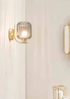 ValueLights Amelie Gold Wall Light with Grey Rectangular Shade
