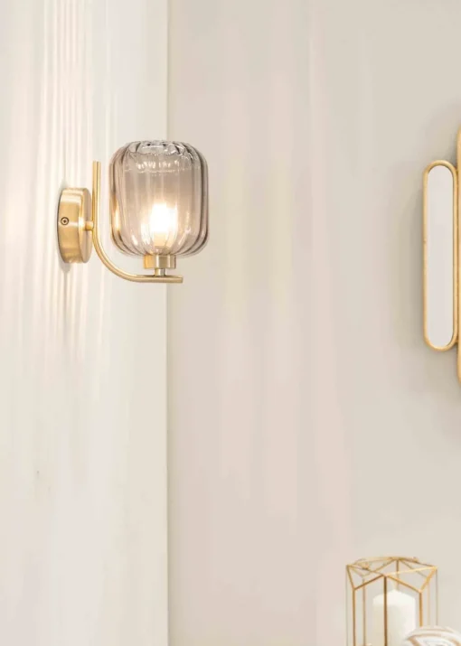 ValueLights Amelie Gold Wall Light with Grey Rectangular Shade