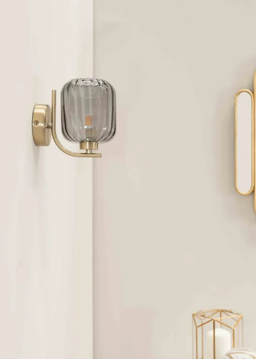 ValueLights Amelie Gold Wall Light with Grey Rectangular Shade
