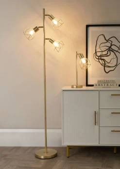 ValueLights Angus Brushed Floor Lamp with Gold  Shade (162cm x 25cm x 25cm)