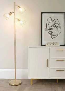 ValueLights Angus Brushed Floor Lamp with Gold  Shade (162cm x 25cm x 25cm)
