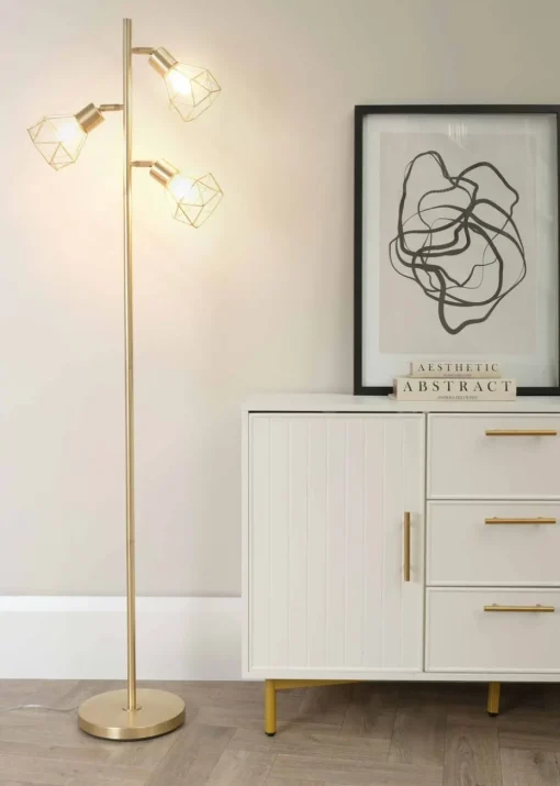 ValueLights Angus Brushed Floor Lamp with Gold  Shade (162cm x 25cm x 25cm)