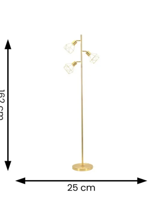 ValueLights Angus Brushed Floor Lamp with Gold  Shade (162cm x 25cm x 25cm)