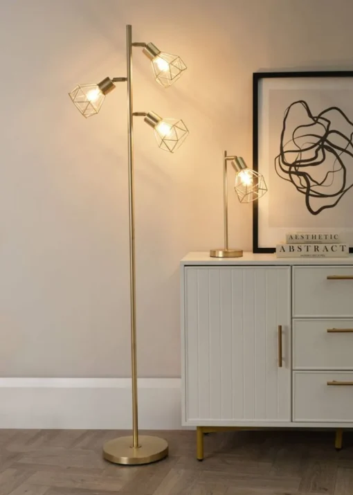 ValueLights Angus Brushed Floor Lamp with Gold  Shade (162cm x 25cm x 25cm)