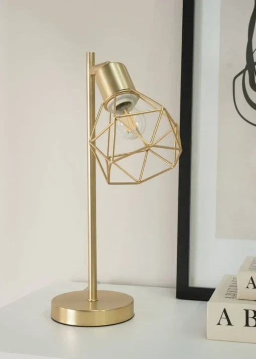 ValueLights Angus Brushed Gold Adjustable Table Lamp with Gold Shade (41cm x 12.5cm x 23cm)