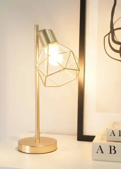 ValueLights Angus Brushed Gold Adjustable Table Lamp with Gold Shade (41cm x 12.5cm x 23cm)